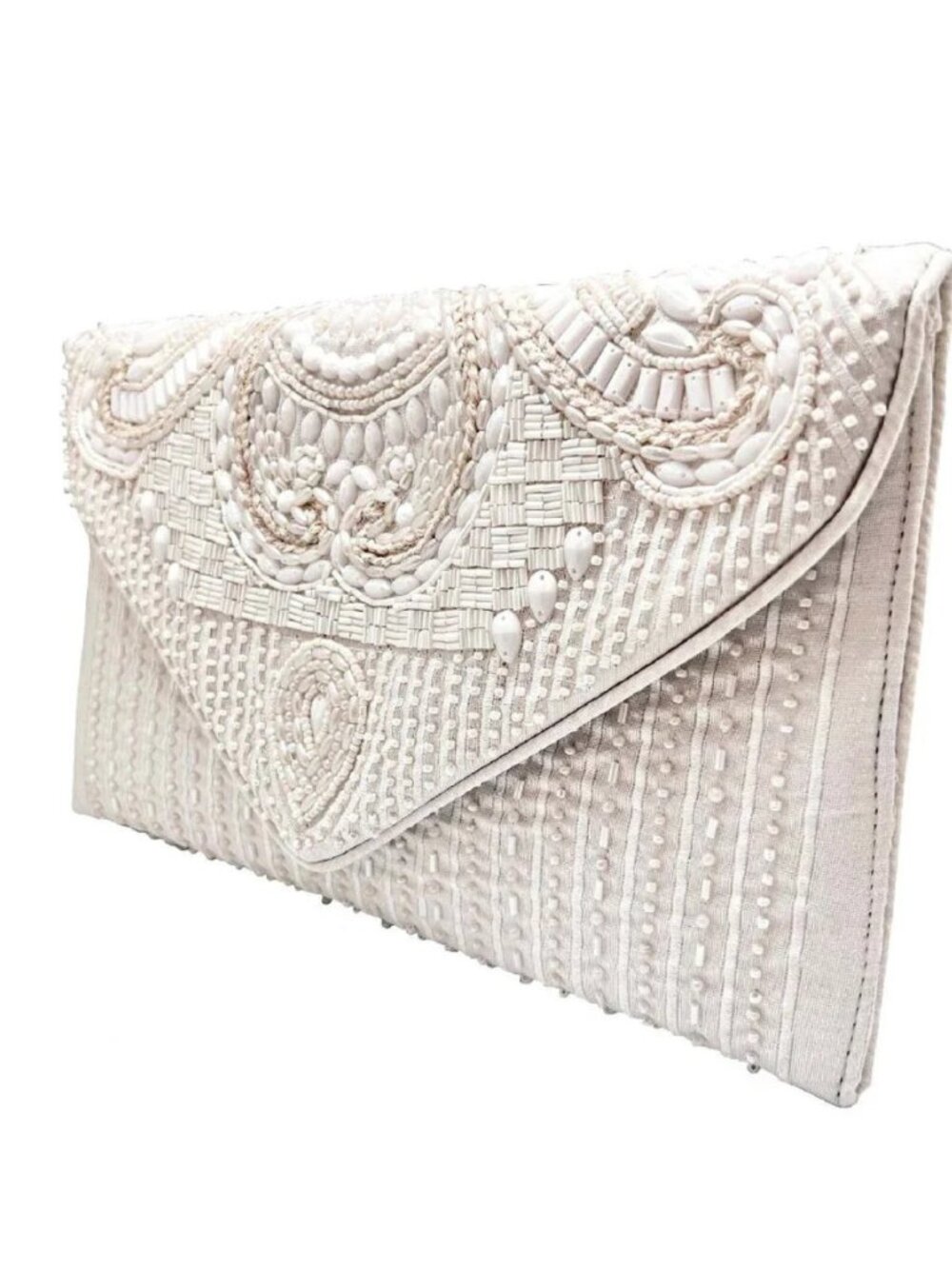 White Bridal Pearl Beaded Bag Clutch Crossbody Handbag Wedding Bride Gift - Picture 1 of 8